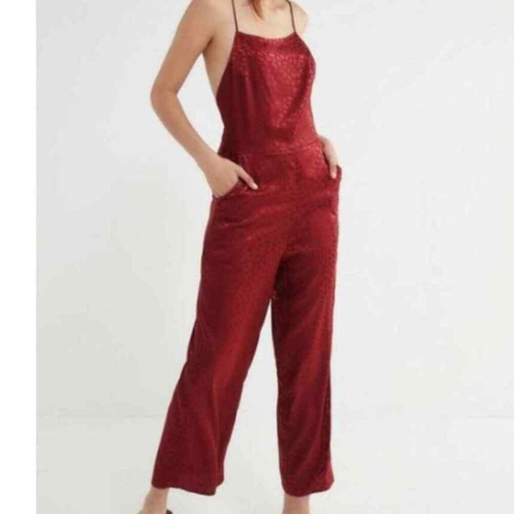 Urban Outfitters Lily Leopard Jacquard Lace Up Jumpsuit
